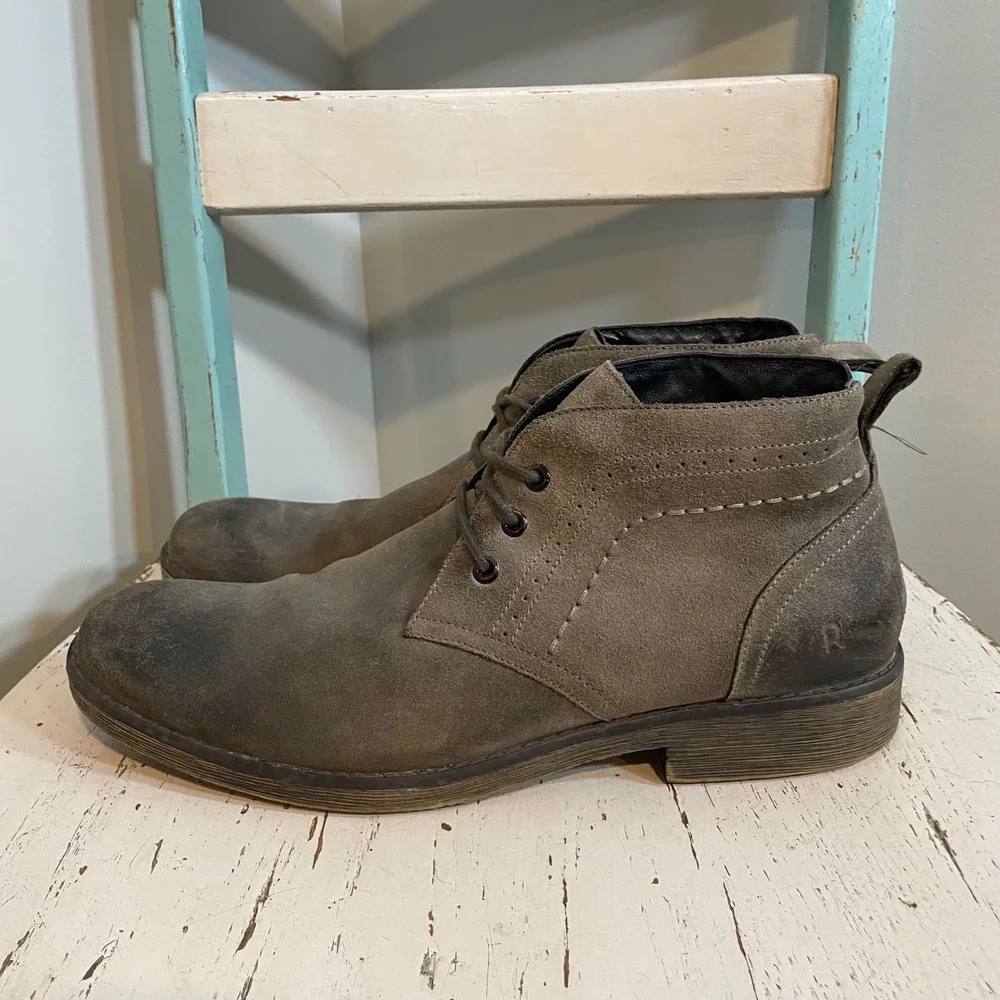 Roan Pharos Mens Suede Leather Chukka Boots‎ Gray Taupe Size 11.5 Lace Up Rugged